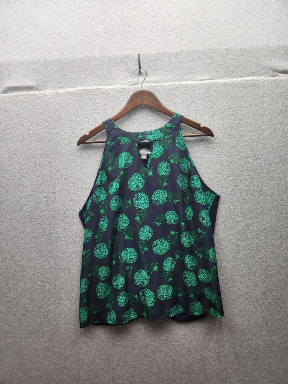 Market & Spruce Pineapple Print Sleeveless Navy & Green Womens Tank Top XL Polye